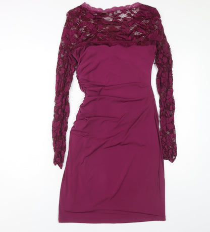 Phase Eight Women Pink Bodycon Dress Size 10 with Lace Accents