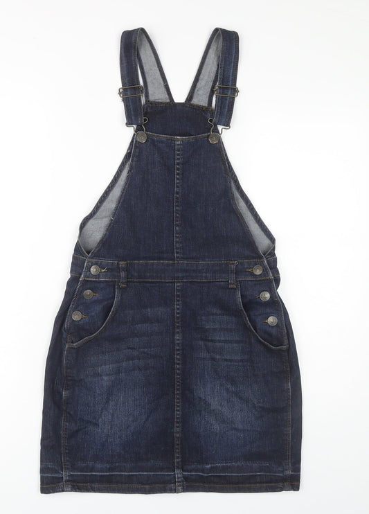 Fat Face Women's Blue Denim Dungaree Dress Size 8