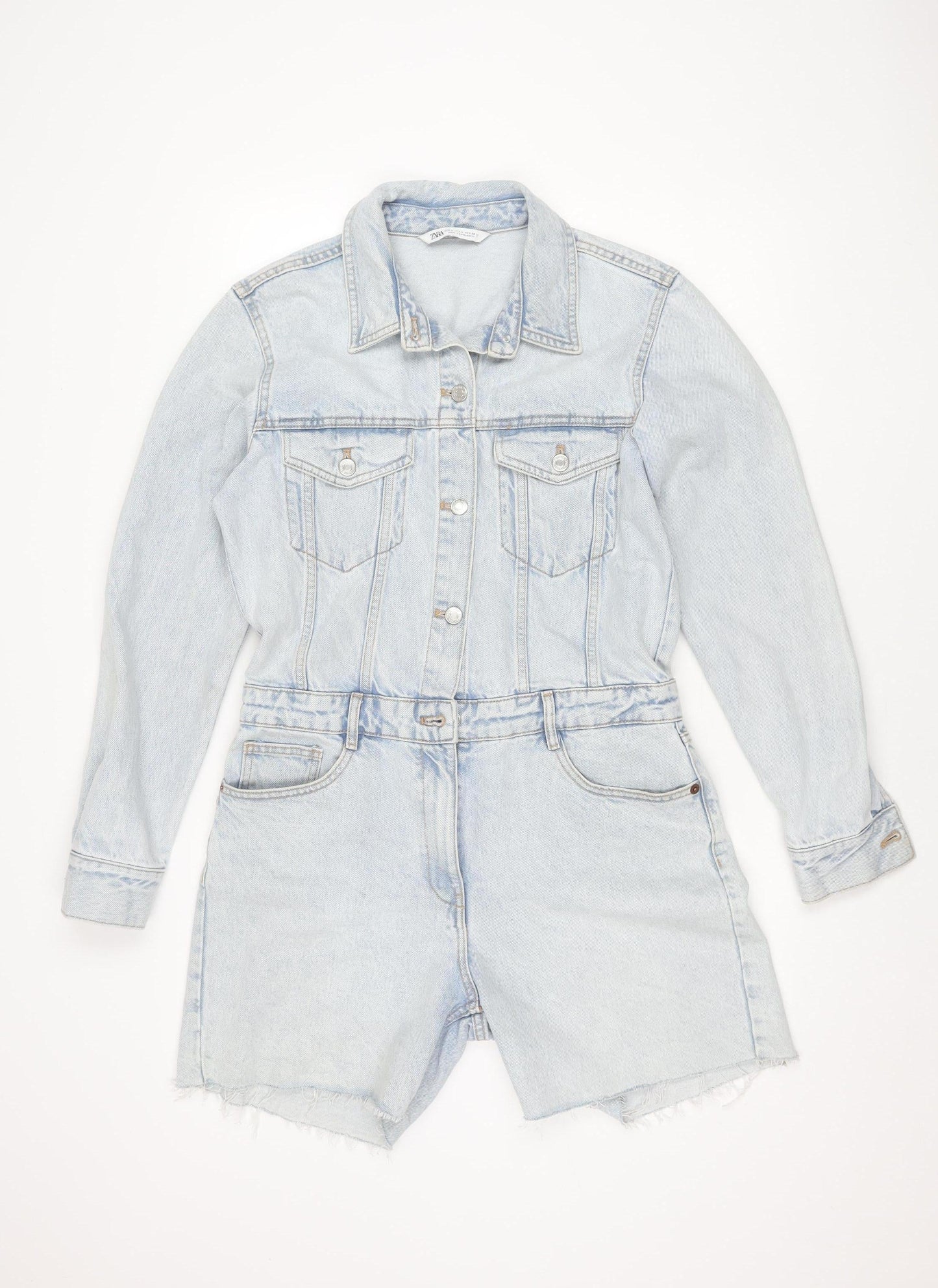 Zara Women's Blue Denim Playsuit, Size 12, Casual