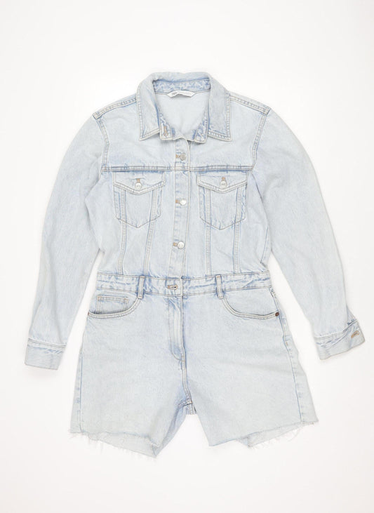 Zara Women's Blue Denim Playsuit, Size 12, Casual