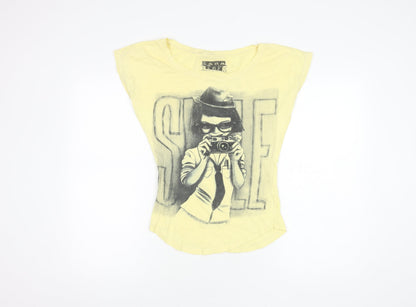 Womens UK Size S Zara Yellow Basic T-Shirt