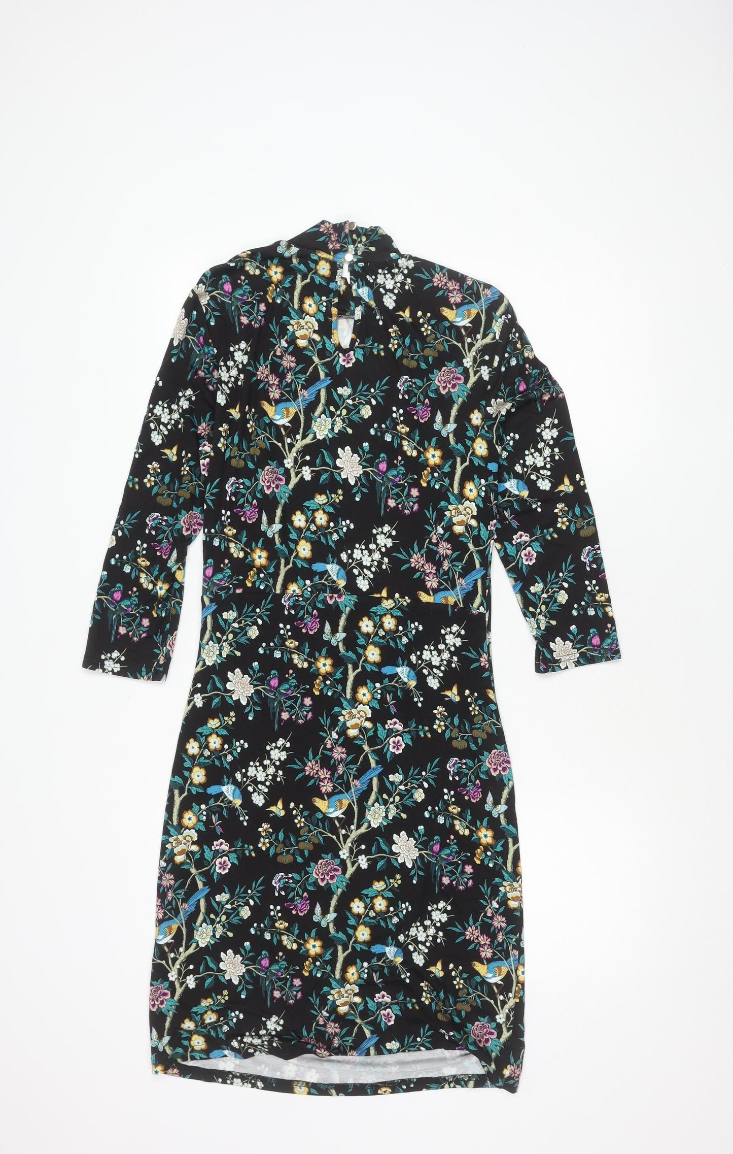 Oasis Women's Black Floral M Long Sleeve Dress