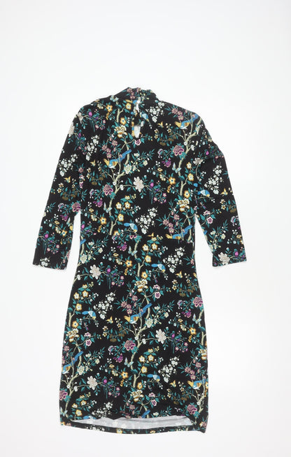 Oasis Women's Black Floral M Long Sleeve Dress