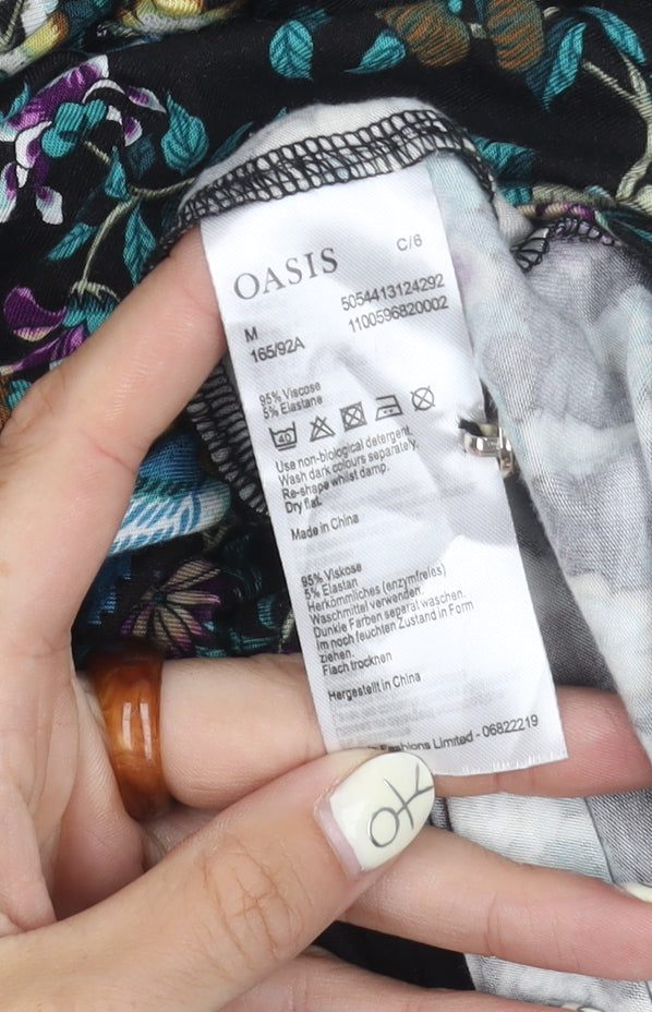 Oasis Women's Black Floral M Long Sleeve Dress