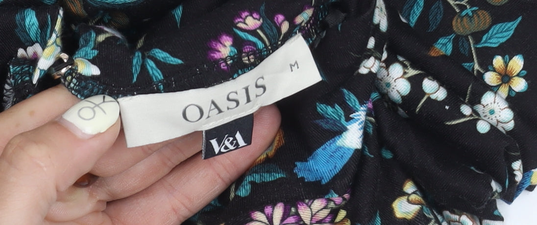 Oasis Women's Black Floral M Long Sleeve Dress