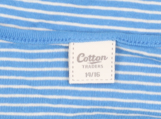Cotton Traders Women's Blue Striped T-Shirt Size 14