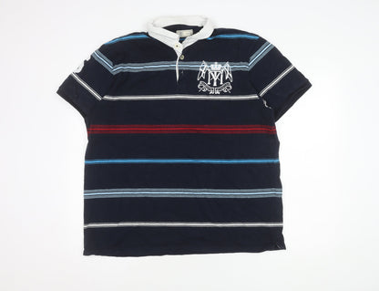 Next Men's Blue Striped Polo, 2XL, Short Sleeve