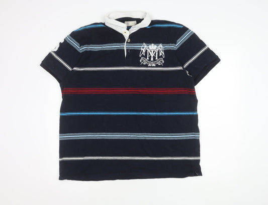 Next Men's Blue Striped Polo, 2XL, Short Sleeve