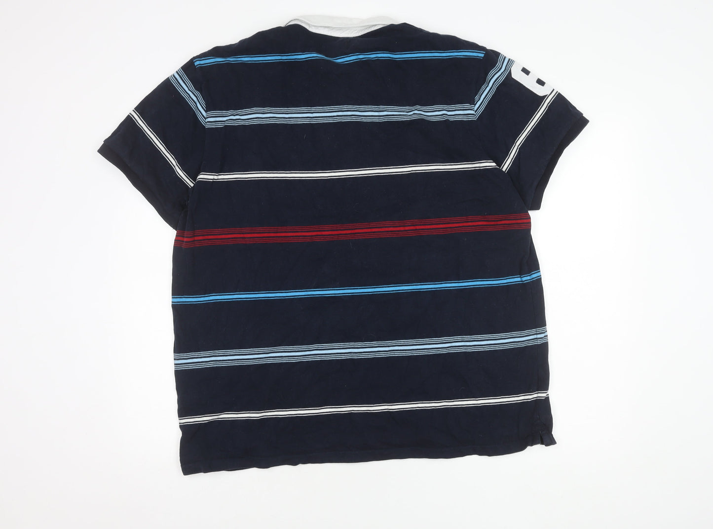 Next Men's Blue Striped Polo, 2XL, Short Sleeve
