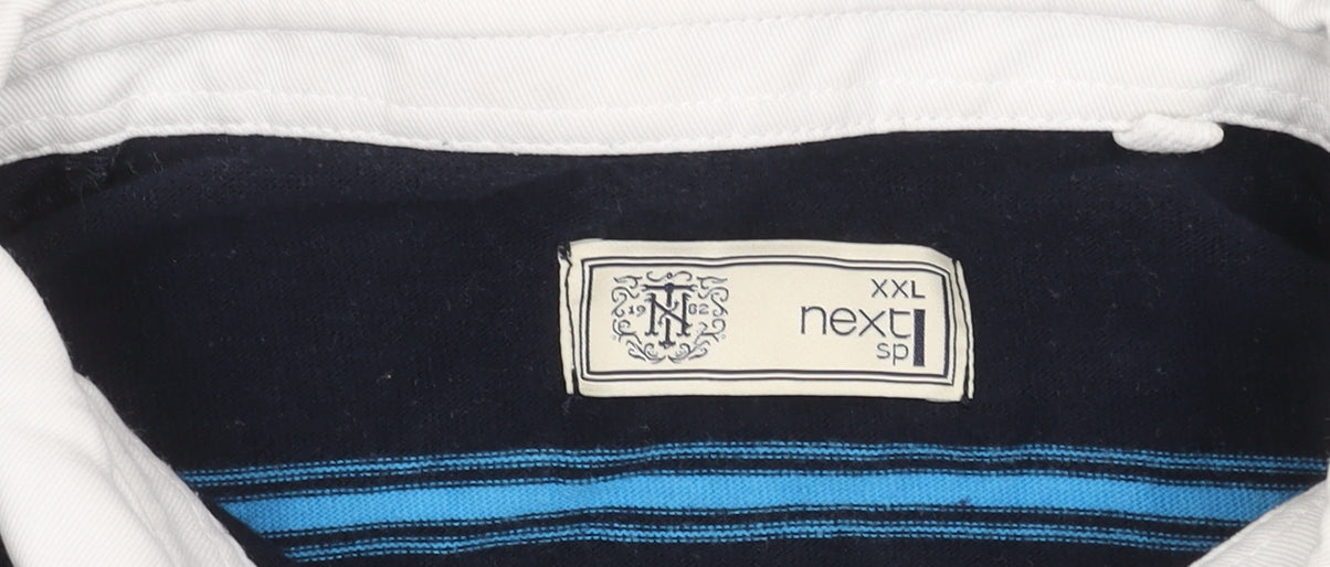 Next Men's Blue Striped Polo, 2XL, Short Sleeve