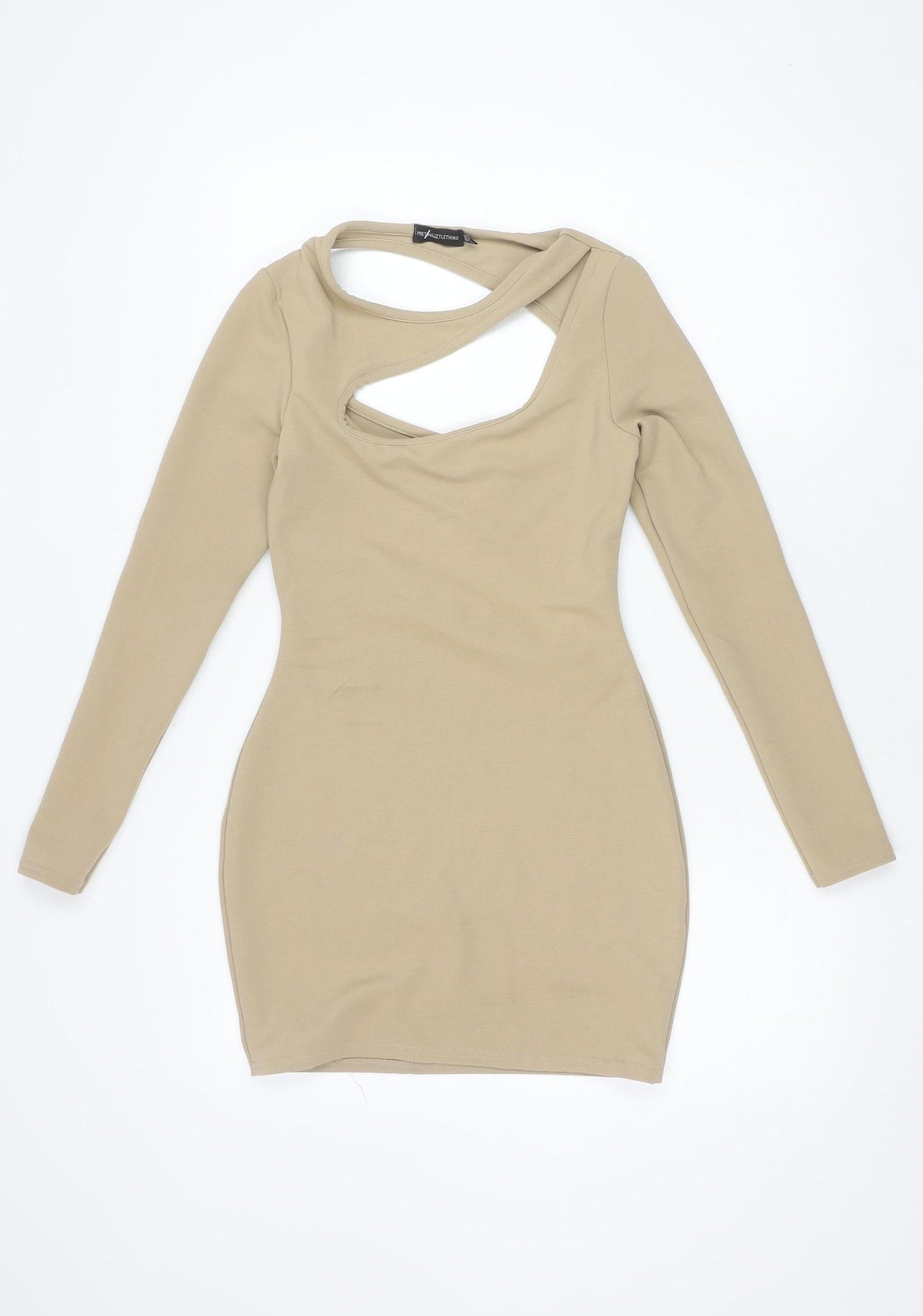 PrettyLittleThing Women's Beige Long Sleeve Dress