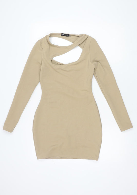PrettyLittleThing Women's Beige Long Sleeve Dress