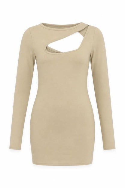 PrettyLittleThing Women's Beige Long Sleeve Dress