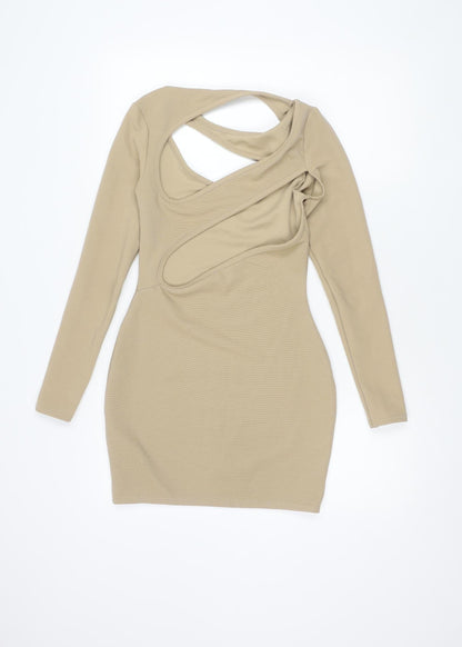 PrettyLittleThing Women's Beige Long Sleeve Dress