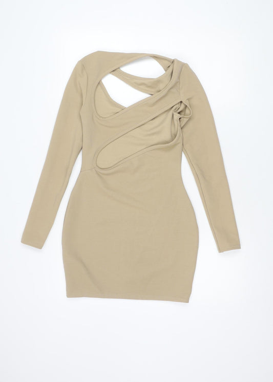 PrettyLittleThing Women's Beige Long Sleeve Dress