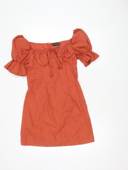 PrettyLittleThing Women's Orange Short Puff Sleeve Dress