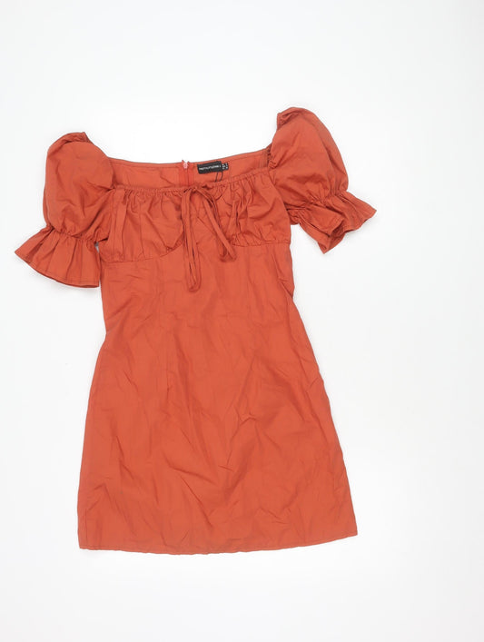 PrettyLittleThing Women's Orange Short Puff Sleeve Dress
