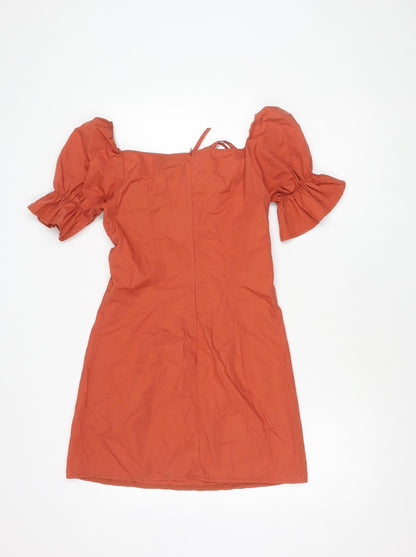 PrettyLittleThing Women's Orange Short Puff Sleeve Dress