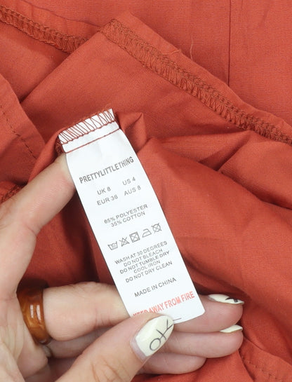 PrettyLittleThing Women's Orange Short Puff Sleeve Dress