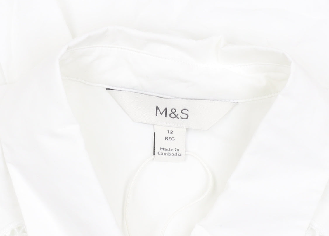 Womens UK Size 12 Marks and Spencer White  Button-Up