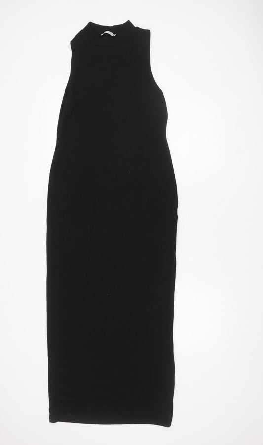 Pull&Bear Women's Black Sleeveless Mock Neck Dress