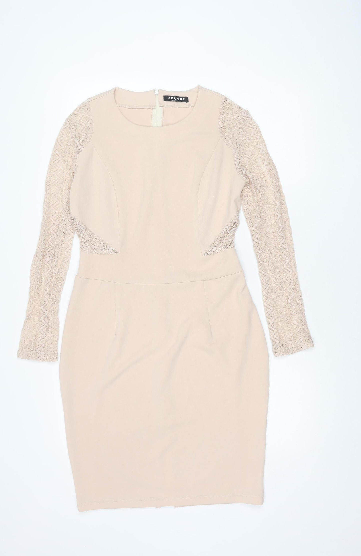 Oeuvre Women's Beige Dress, Size 12, Long Sleeve Chic Attire