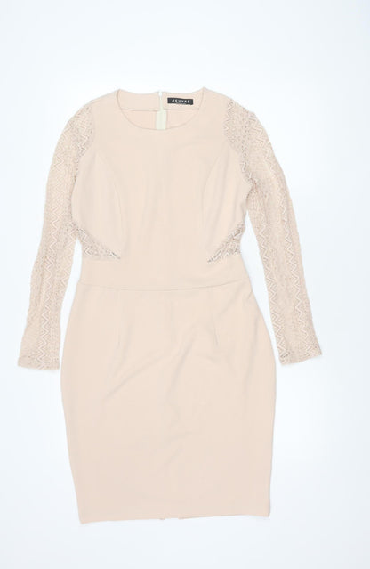 Oeuvre Women's Beige Dress, Size 12, Long Sleeve Chic Attire