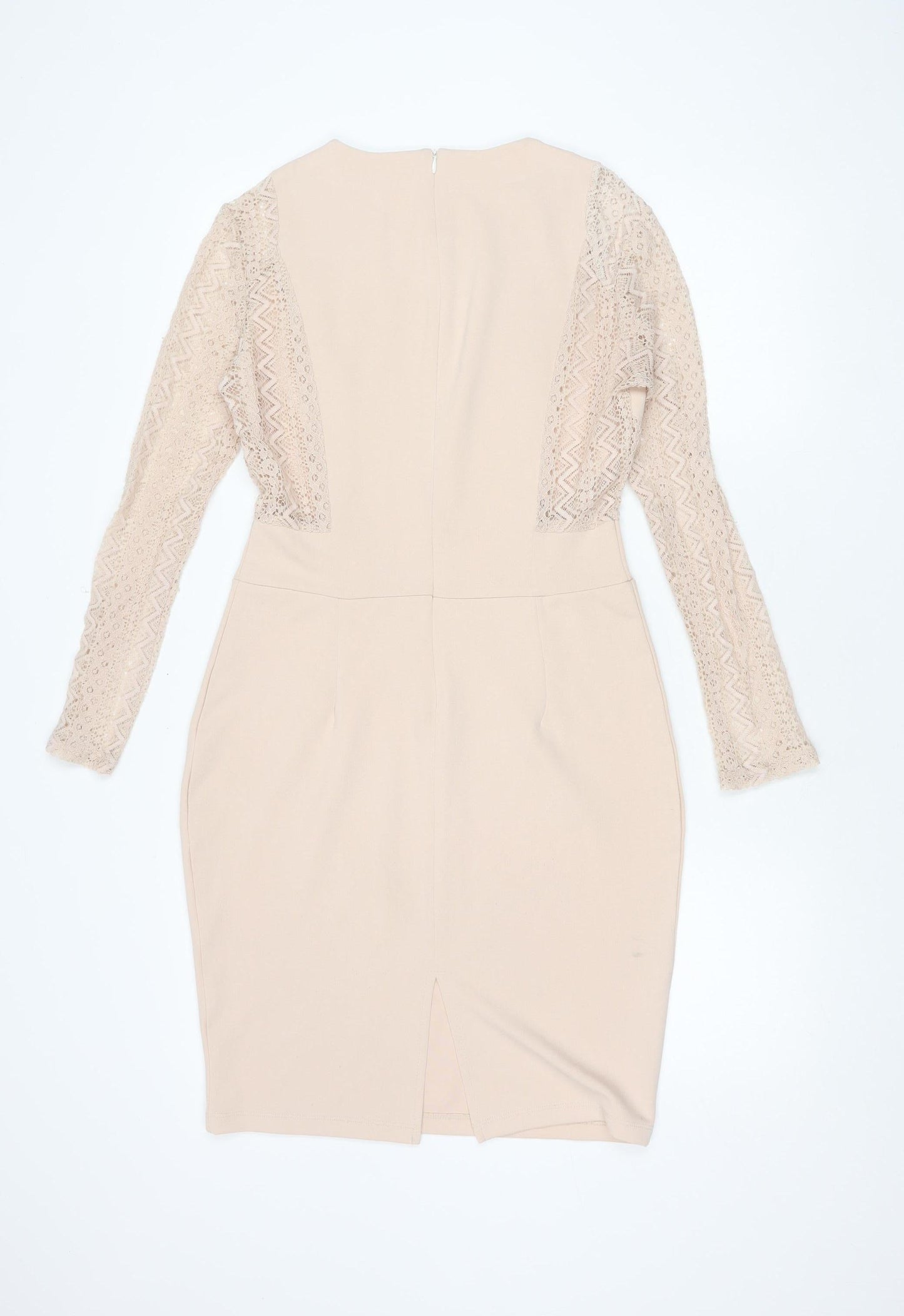 Oeuvre Women's Beige Dress, Size 12, Long Sleeve Chic Attire
