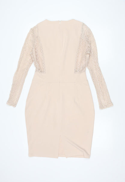 Oeuvre Women's Beige Dress, Size 12, Long Sleeve Chic Attire