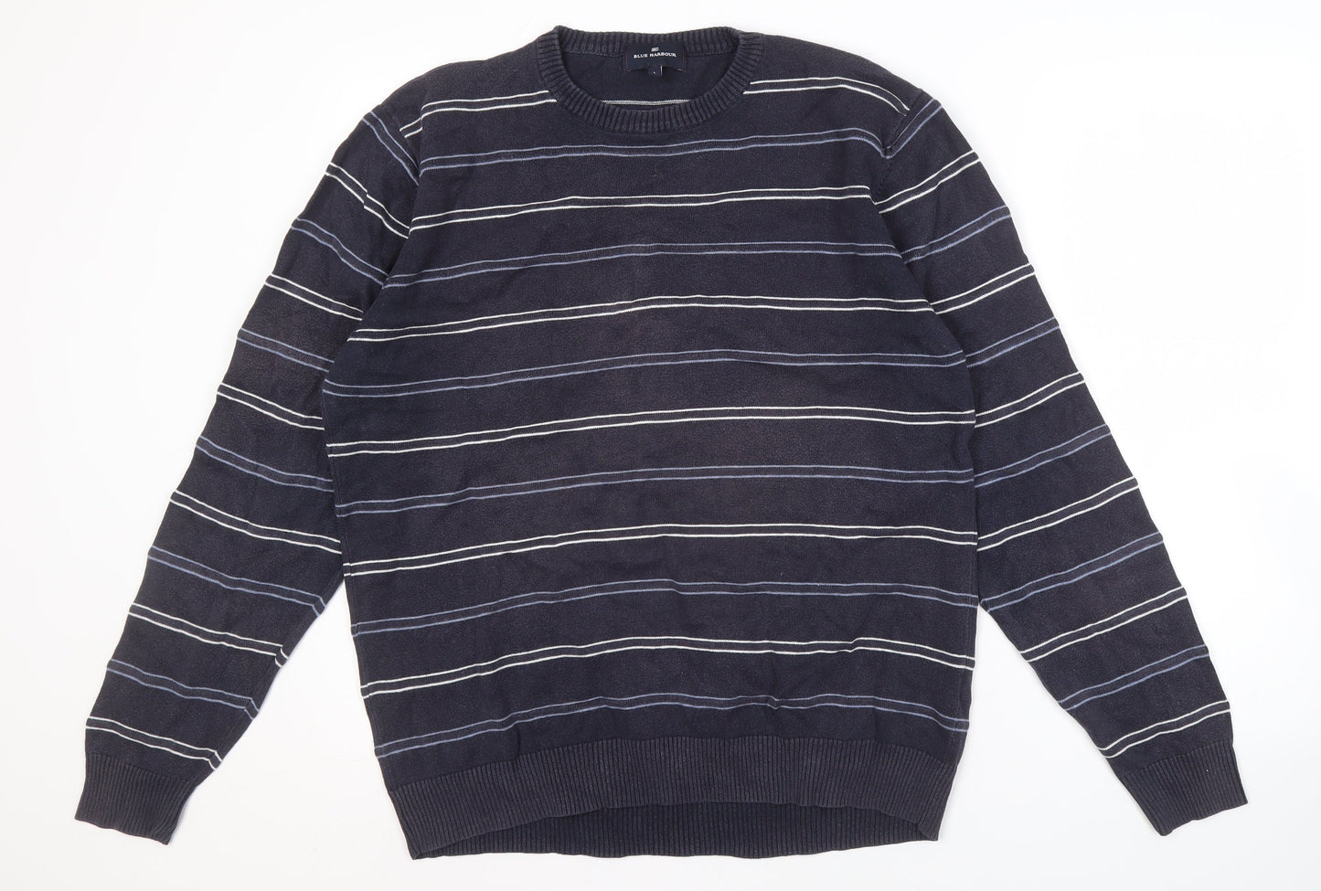 Marks and Spencer Men's Blue Striped Pullover Jumper L