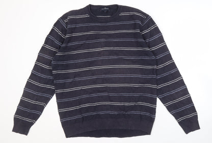 Marks and Spencer Men's Blue Striped Pullover Jumper L