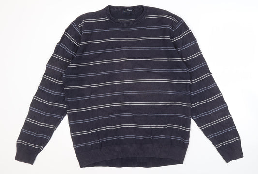 Marks and Spencer Men's Blue Striped Pullover Jumper L