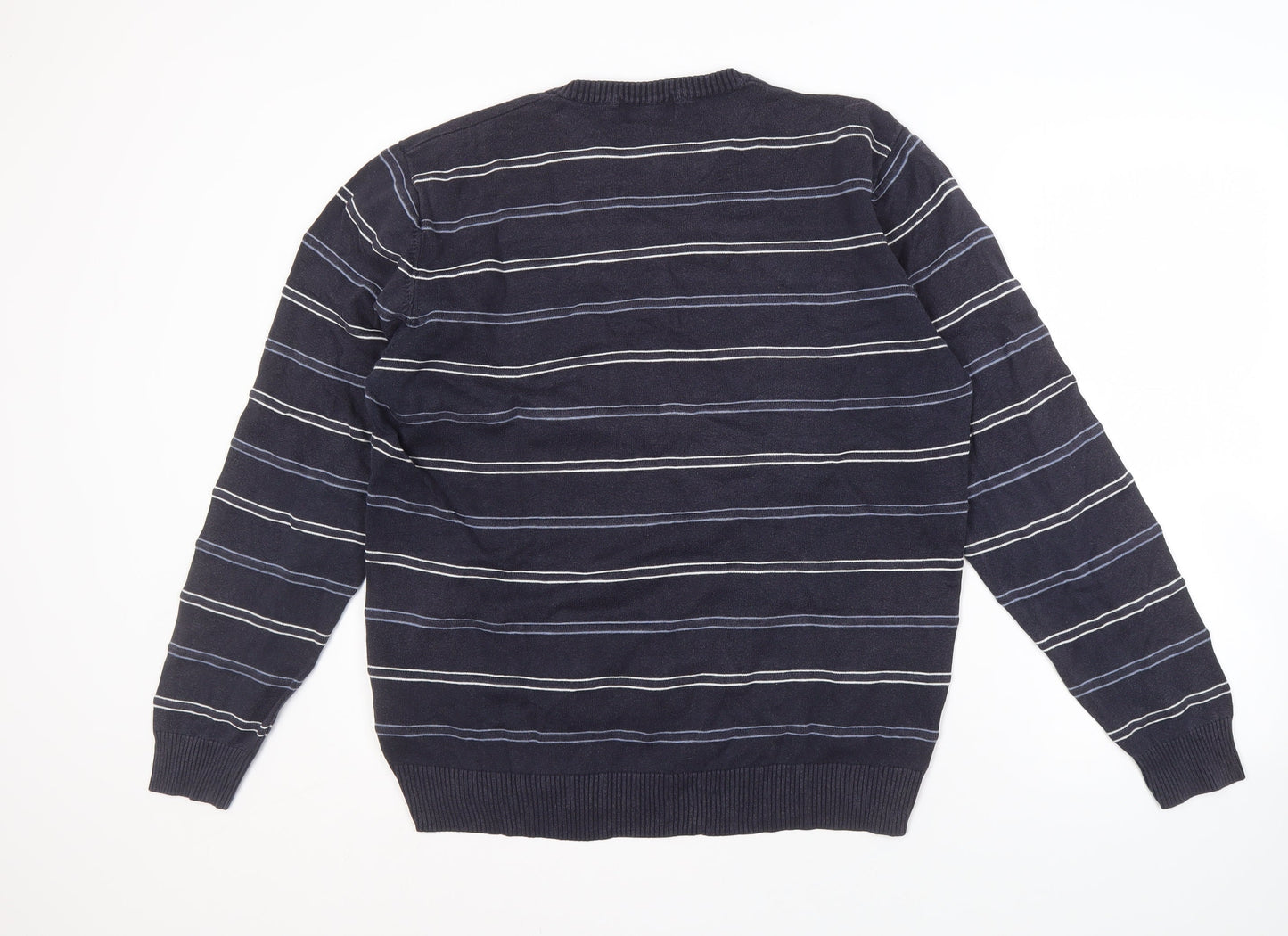 Marks and Spencer Men's Blue Striped Pullover Jumper L
