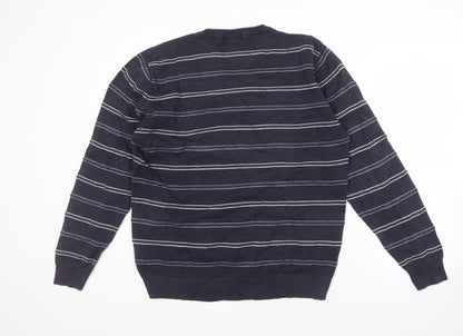 Marks and Spencer Men's Blue Striped Pullover Jumper L