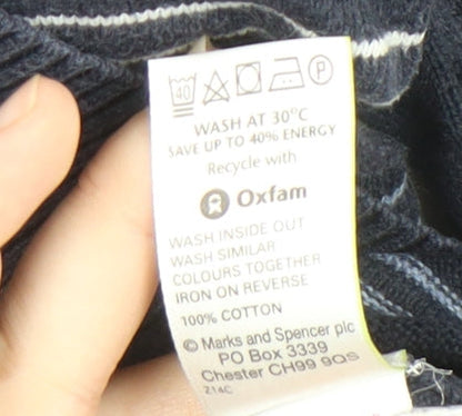 Marks and Spencer Men's Blue Striped Pullover Jumper L