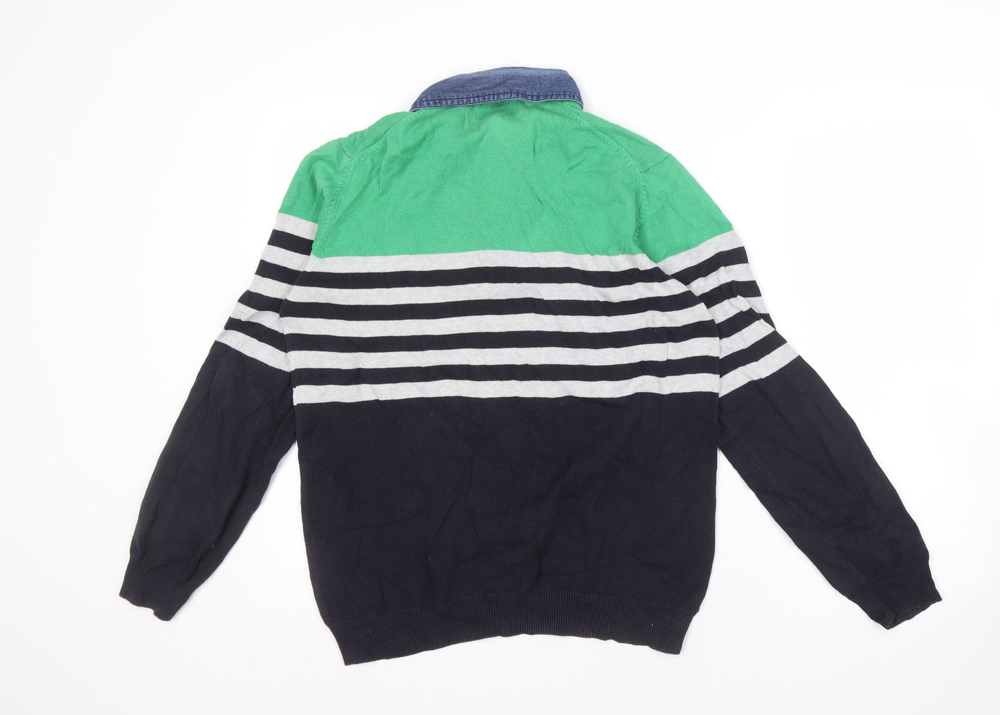 Marks and Spencer Men's Green Striped Pullover Jumper - M