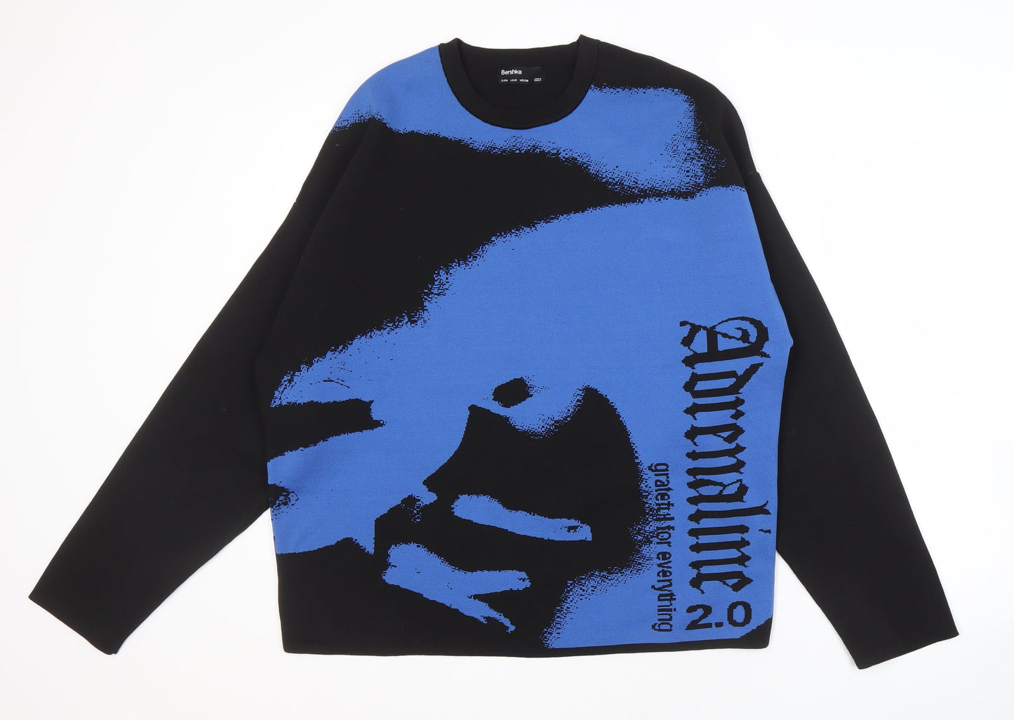 Bershka Men's Black Blue Pullover Jumper Size M