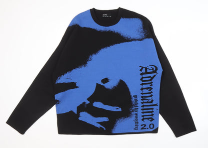 Bershka Men's Black Blue Pullover Jumper Size M