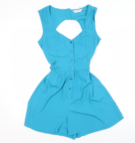 Miss Selfridge Women's Blue Sleeveless Playsuit Size 8