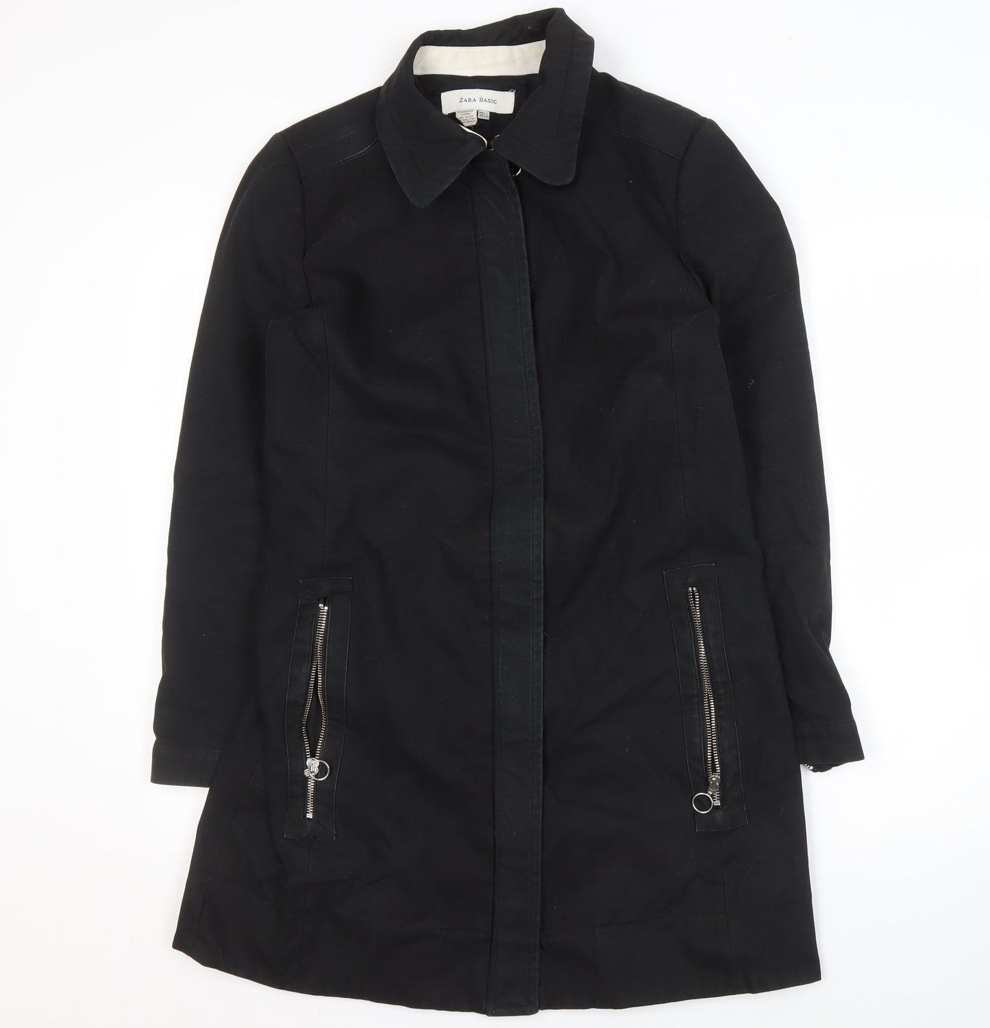 Womens UK Size L Zara Basic Black Overcoat