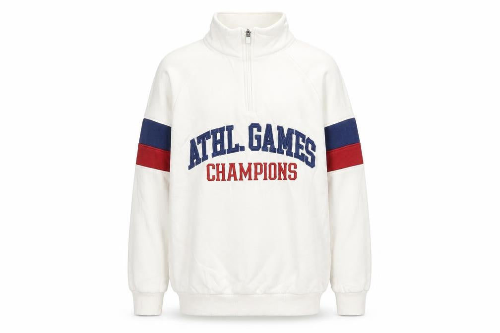 Front view of Marks & Spencer boys’ white 1/4 zip sweatshirt 15-16yrs