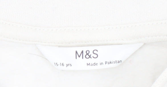 Marks and Spencer Boys White 1/4 Zip Sweatshirt 15-16Yrs