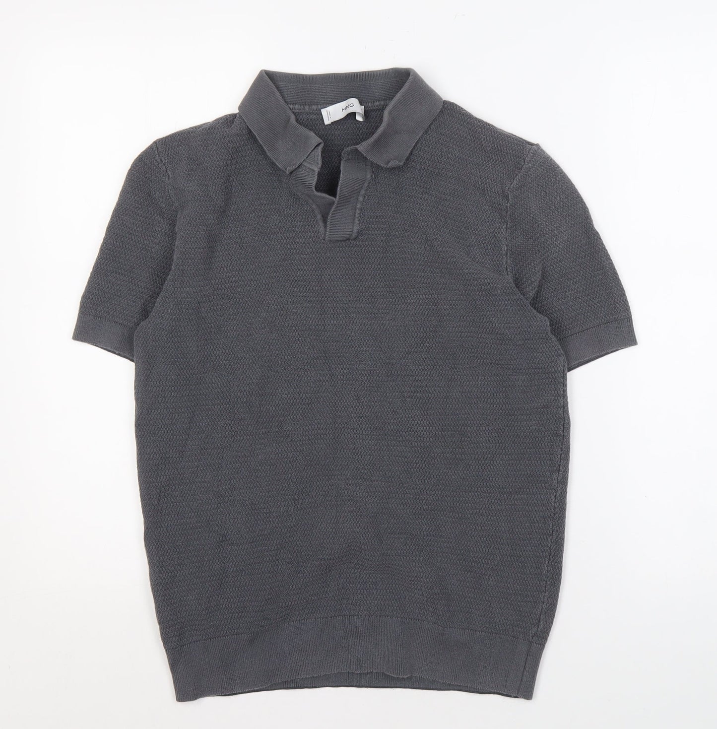 MNG Men's Grey Short Sleeve Polo M Knit Casual