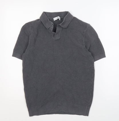 MNG Men's Grey Short Sleeve Polo M Knit Casual
