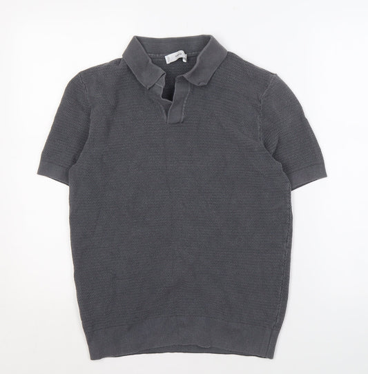 MNG Men's Grey Short Sleeve Polo M Knit Casual