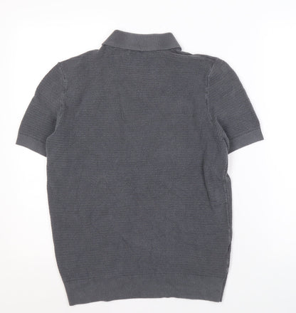 MNG Men's Grey Short Sleeve Polo M Knit Casual