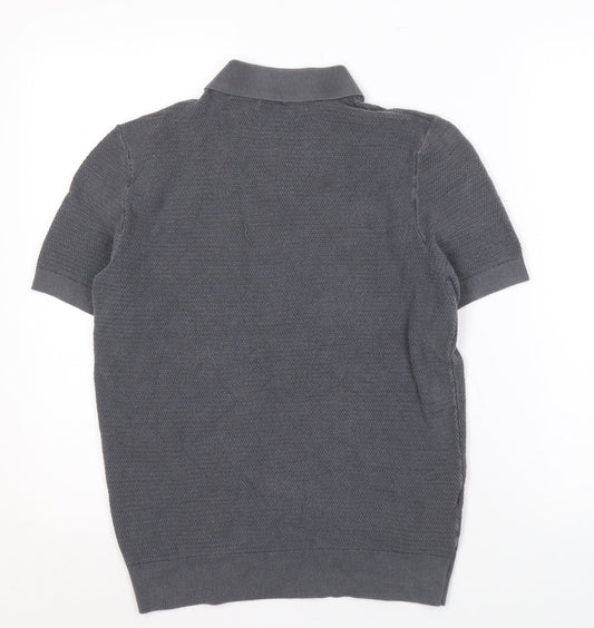 MNG Men's Grey Short Sleeve Polo M Knit Casual