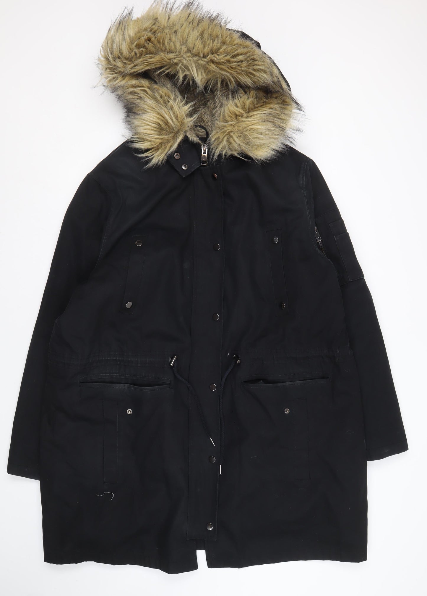 ASOS Unisex Black Parka Coat, Size UK 22, Hooded