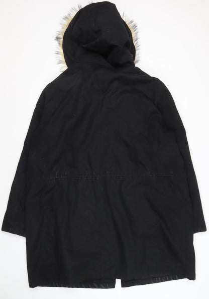 ASOS Unisex Black Parka Coat, Size UK 22, Hooded