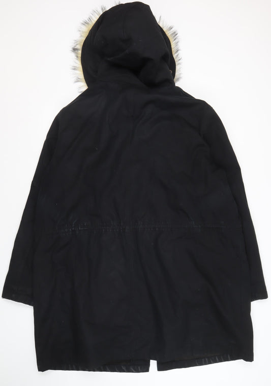 ASOS Unisex Black Parka Coat, Size UK 22, Hooded
